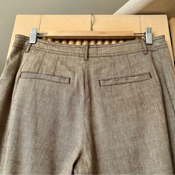 Anthropologie Linen Low Rise Wide Leg Pants brown tan - Picture 8 of 13